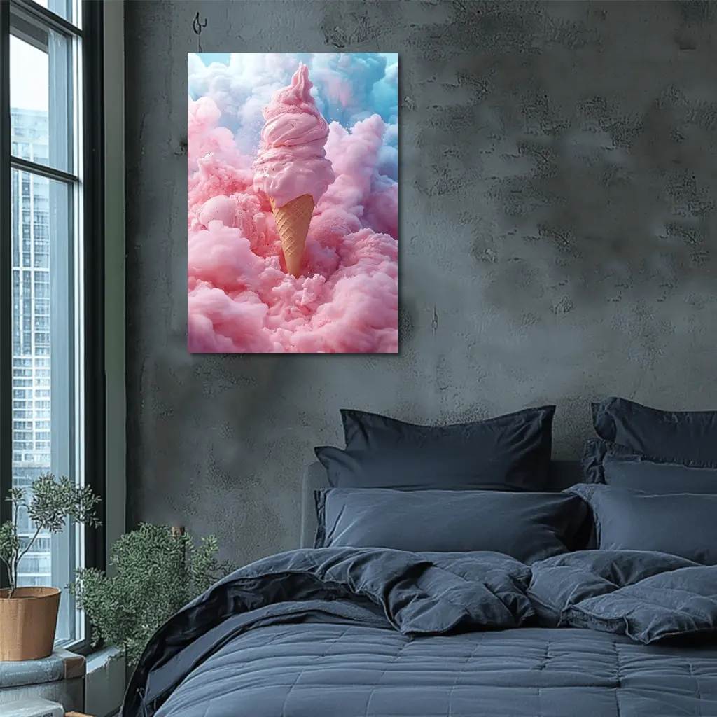 Pink Ice Cream Cone Cotton Candy Clouds – Wall Art