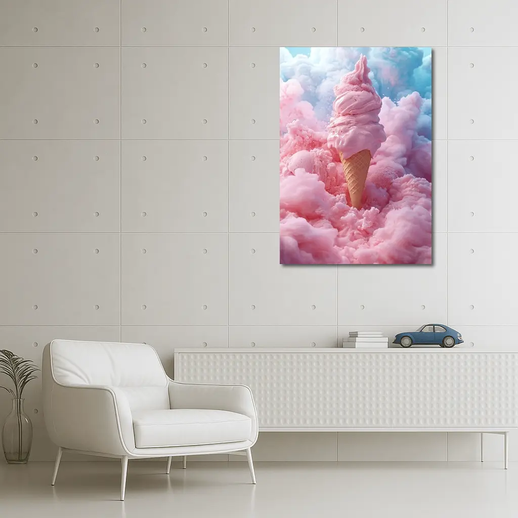 Pink Ice Cream Cone Cotton Candy Clouds – Wall Art