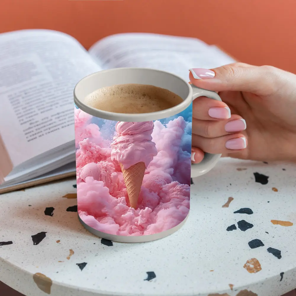 Pink Ice Cream Cone Cotton Candy Clouds – Mugs