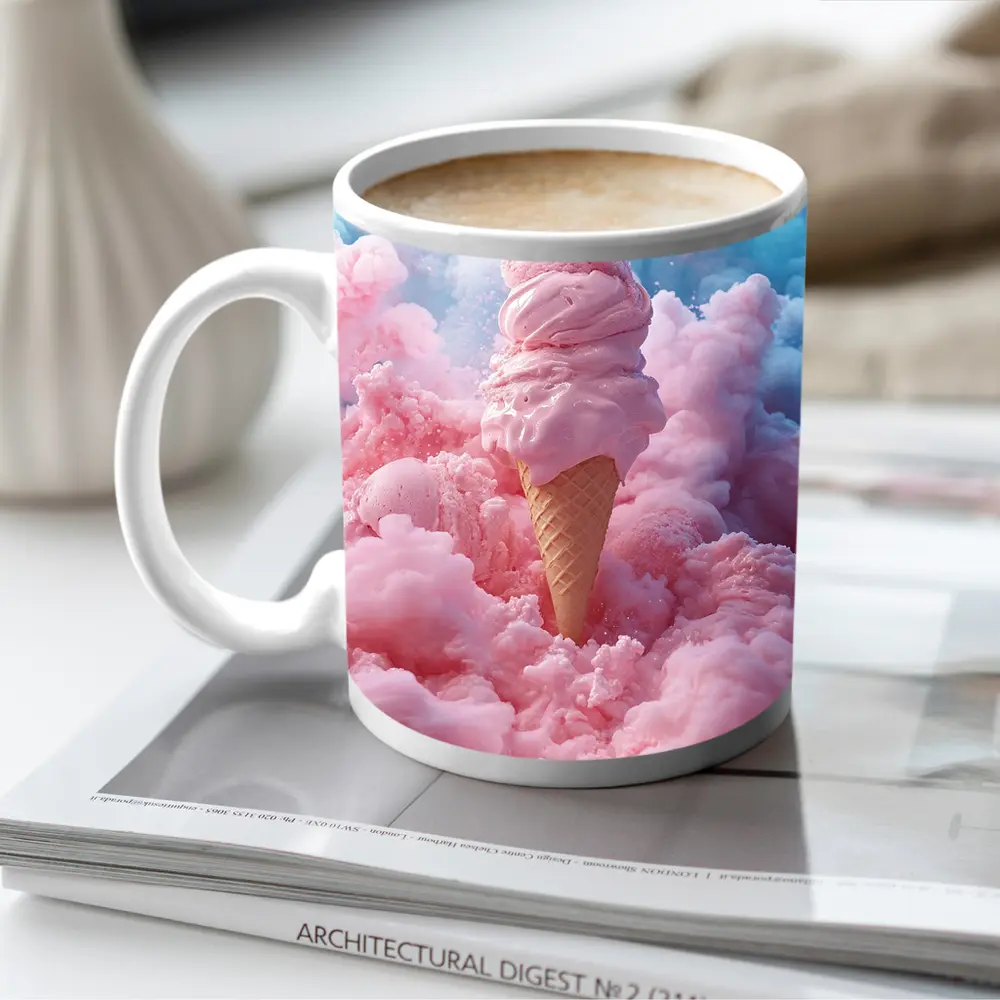 Pink Ice Cream Cone Cotton Candy Clouds – Mugs