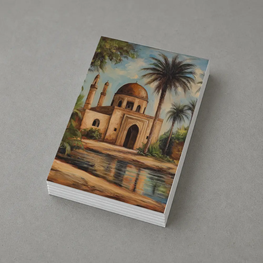 Mosque Oil Painting With Palm Trees – Postcards