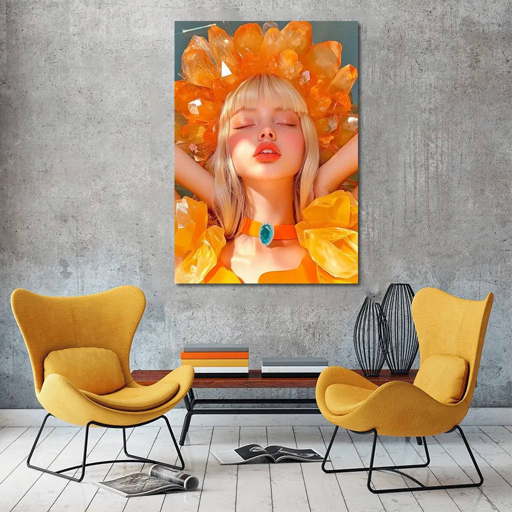 Crystal Crown Woman Orange Fantasy Art – Wall Art
