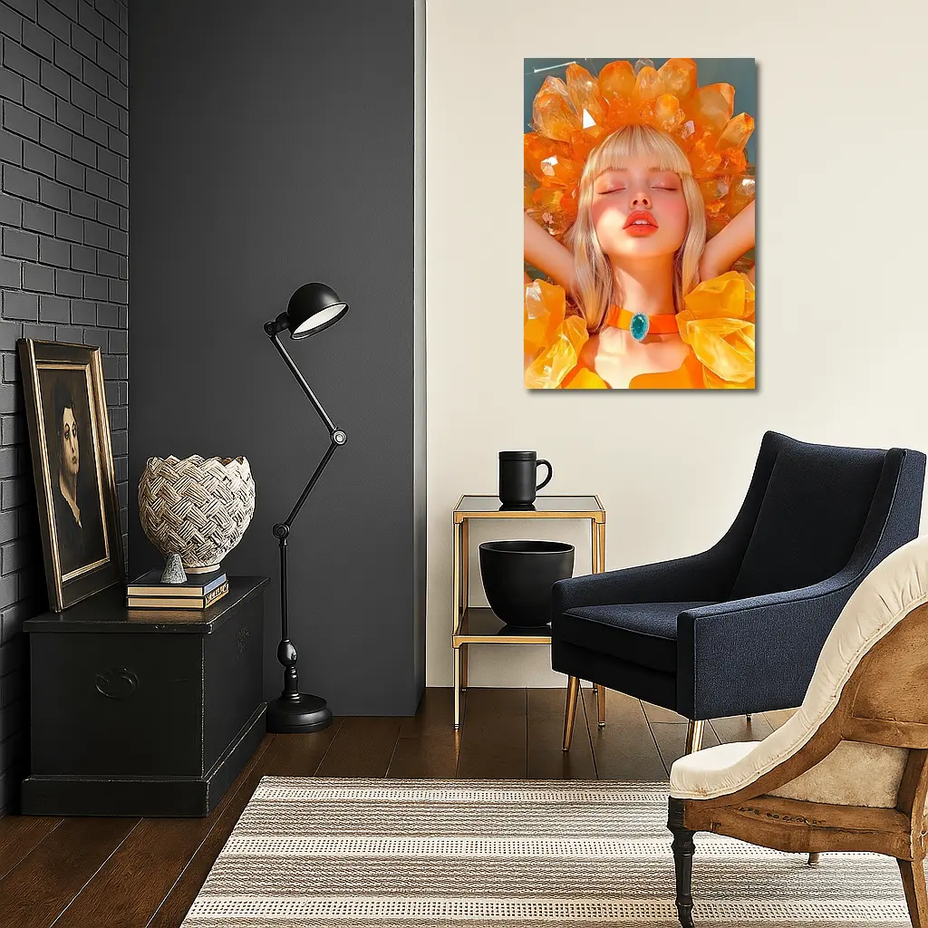 Crystal Crown Woman Orange Fantasy Art – Wall Art