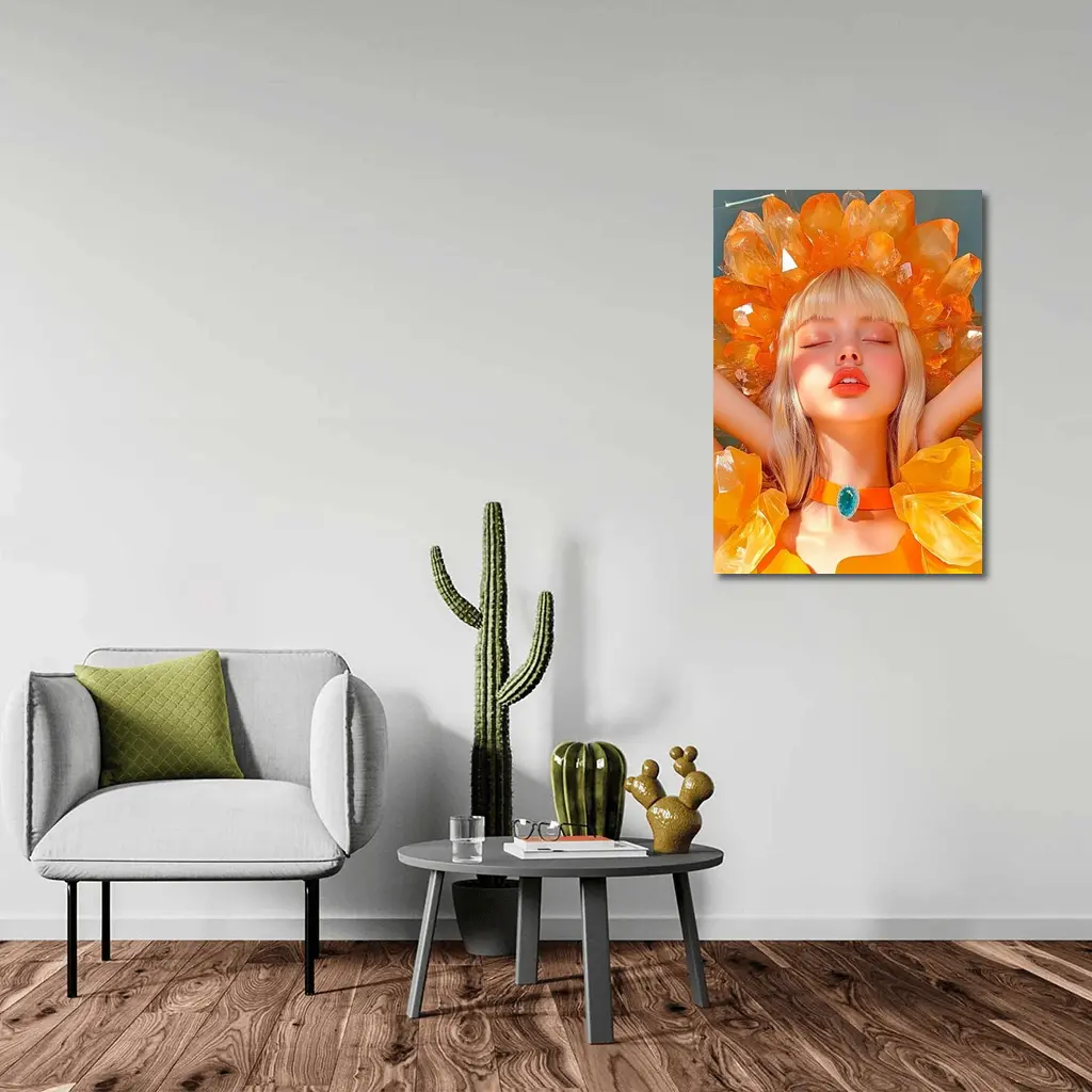 Crystal Crown Woman Orange Fantasy Art – Wall Art