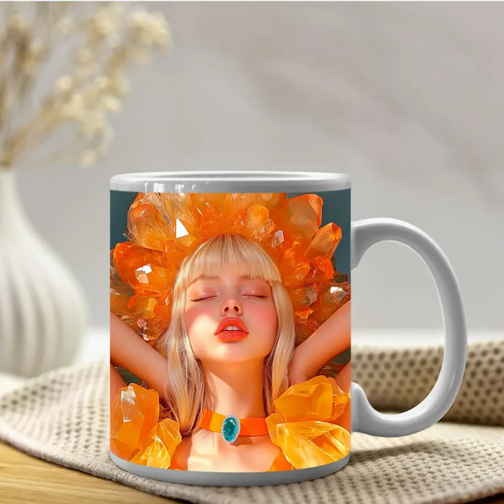Crystal Crown Woman Orange Fantasy Art – Mugs