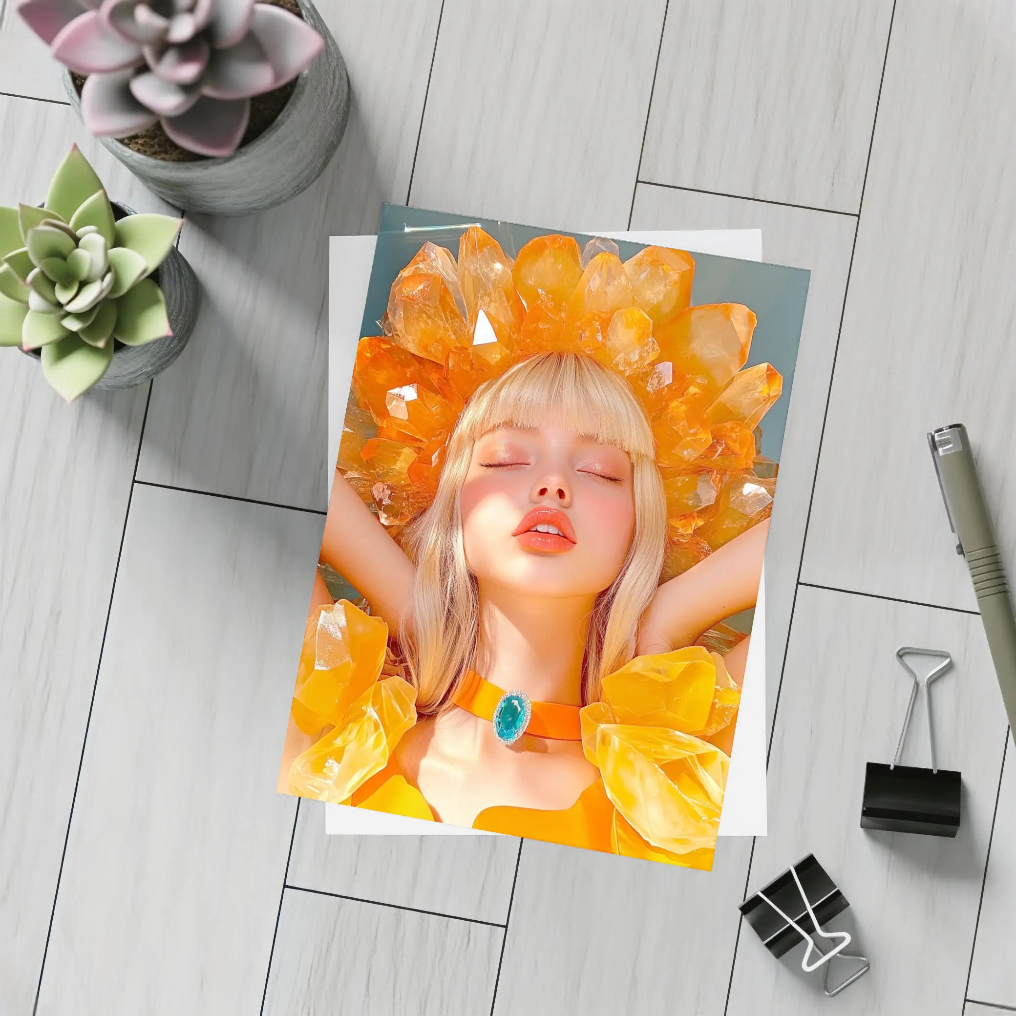 Crystal Crown Woman Orange Fantasy Art – Postcards