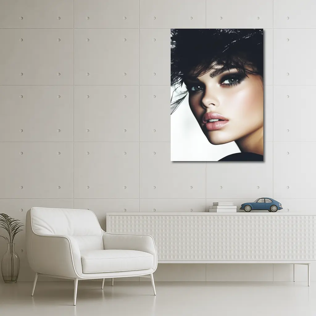 Glamour Fashion Portrait Woman Dark Feathers – Wall Art