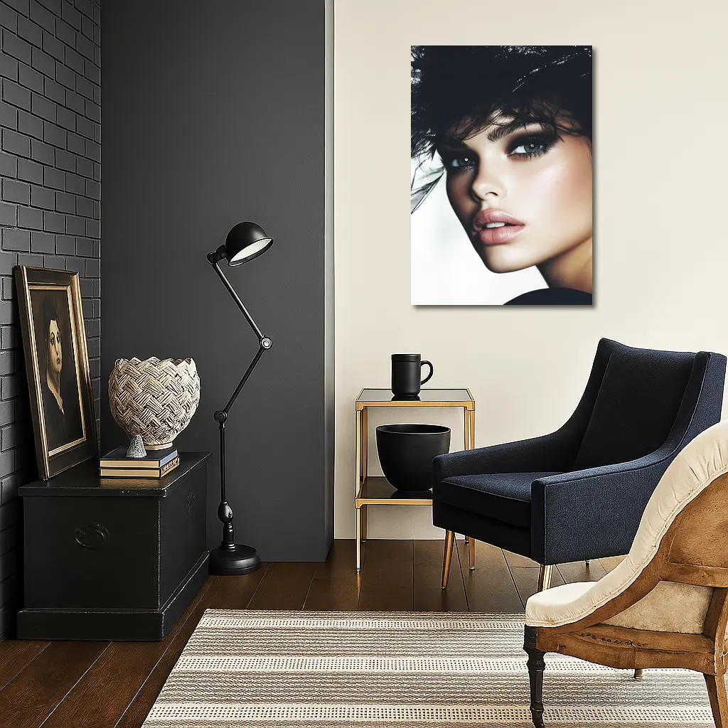 Glamour Fashion Portrait Woman Dark Feathers – Wall Art