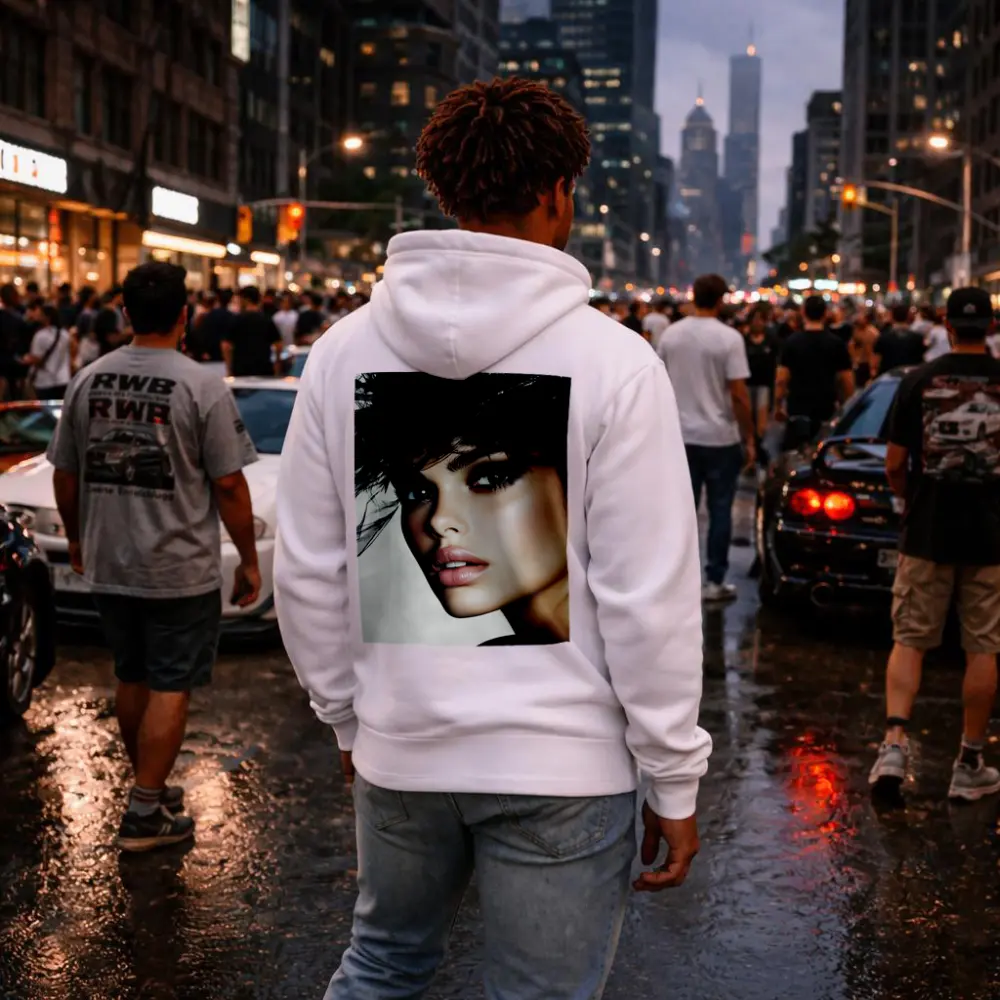 Glamour Fashion Portrait Woman Dark Feathers – Hoodies