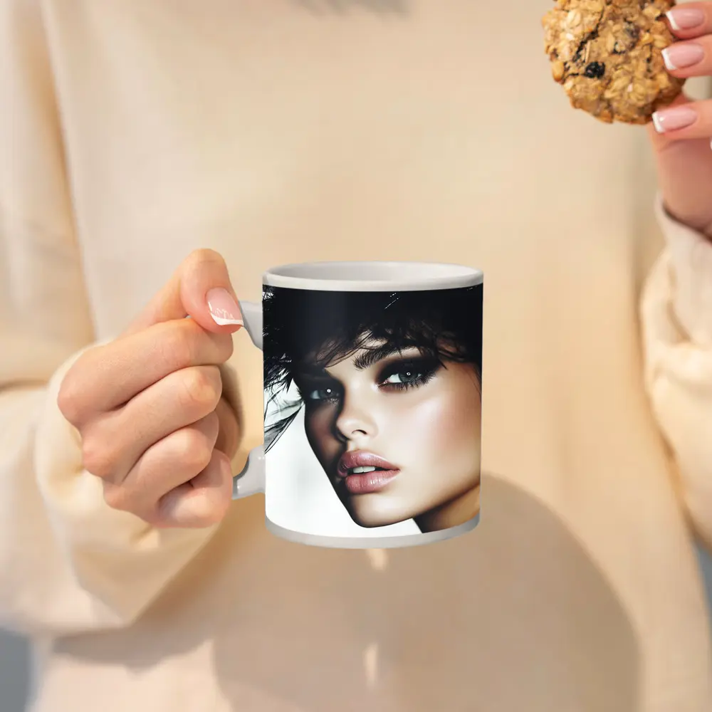 Glamour Fashion Portrait Woman Dark Feathers – Mugs
