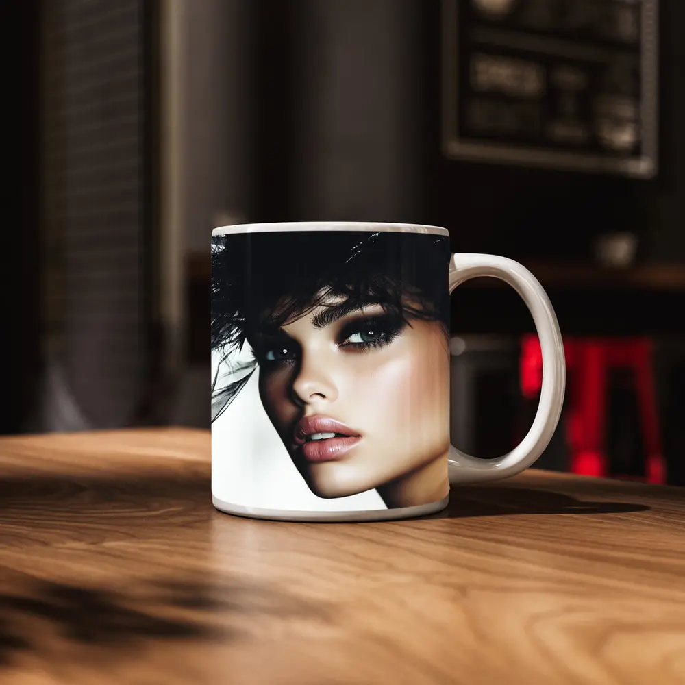 Glamour Fashion Portrait Woman Dark Feathers – Mugs