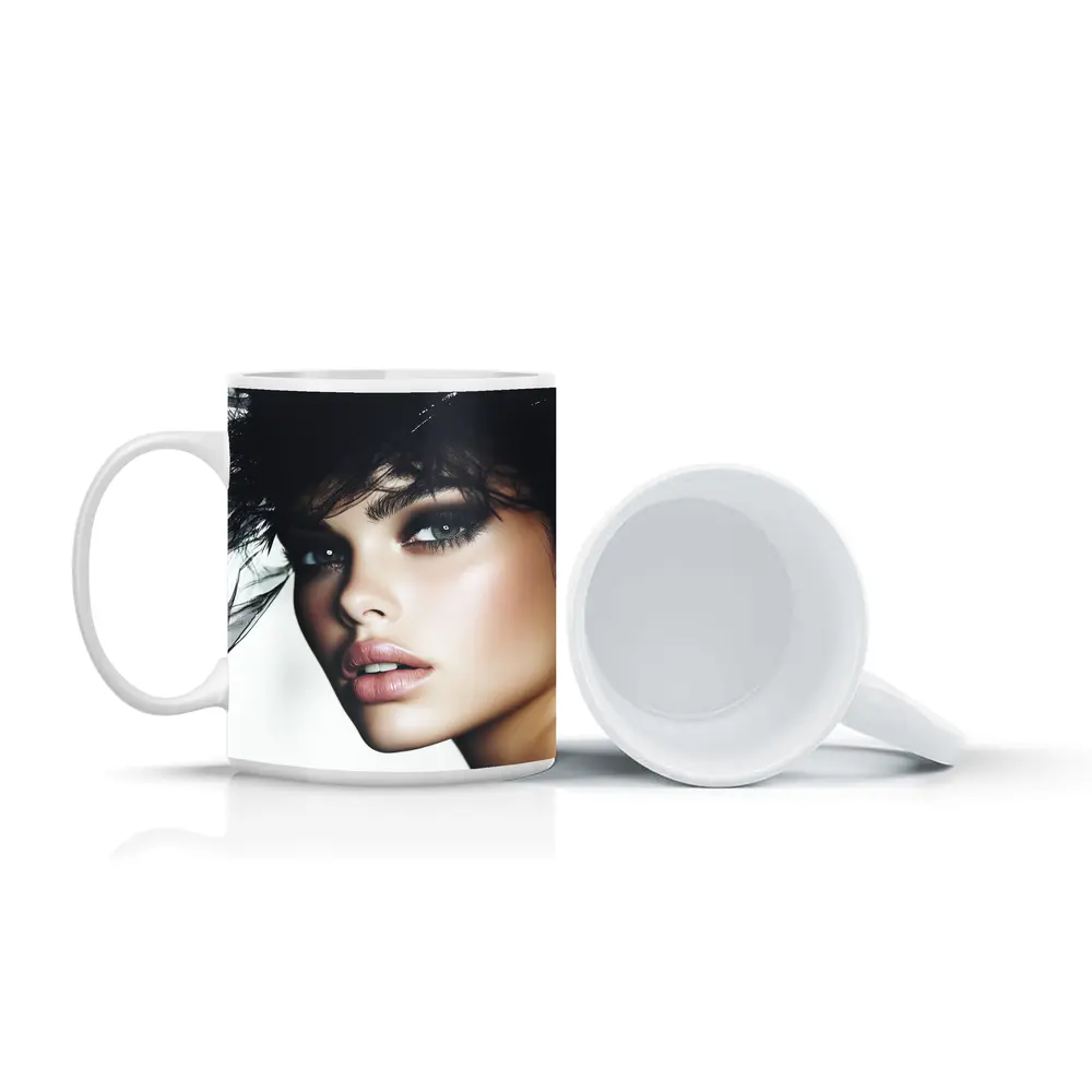 Glamour Fashion Portrait Woman Dark Feathers – Mugs