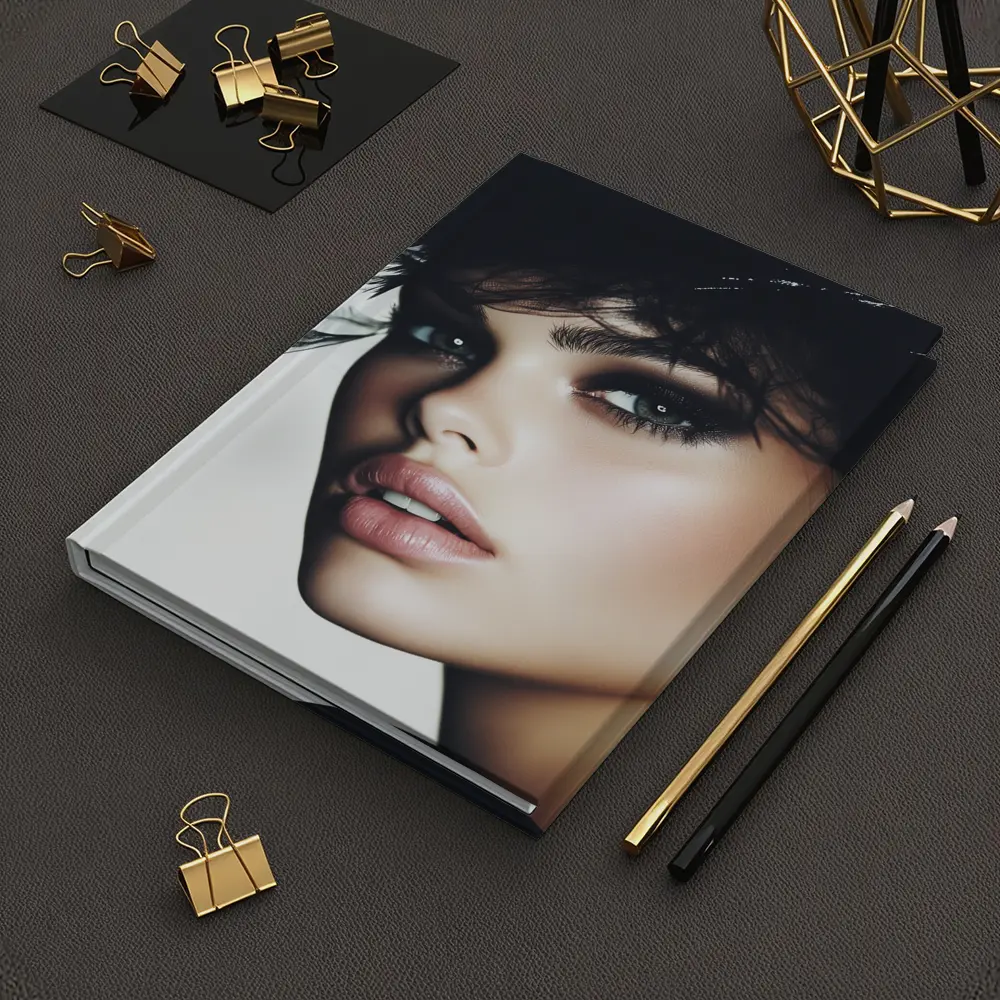 Glamour Fashion Portrait Woman Dark Feathers – Notebooks
