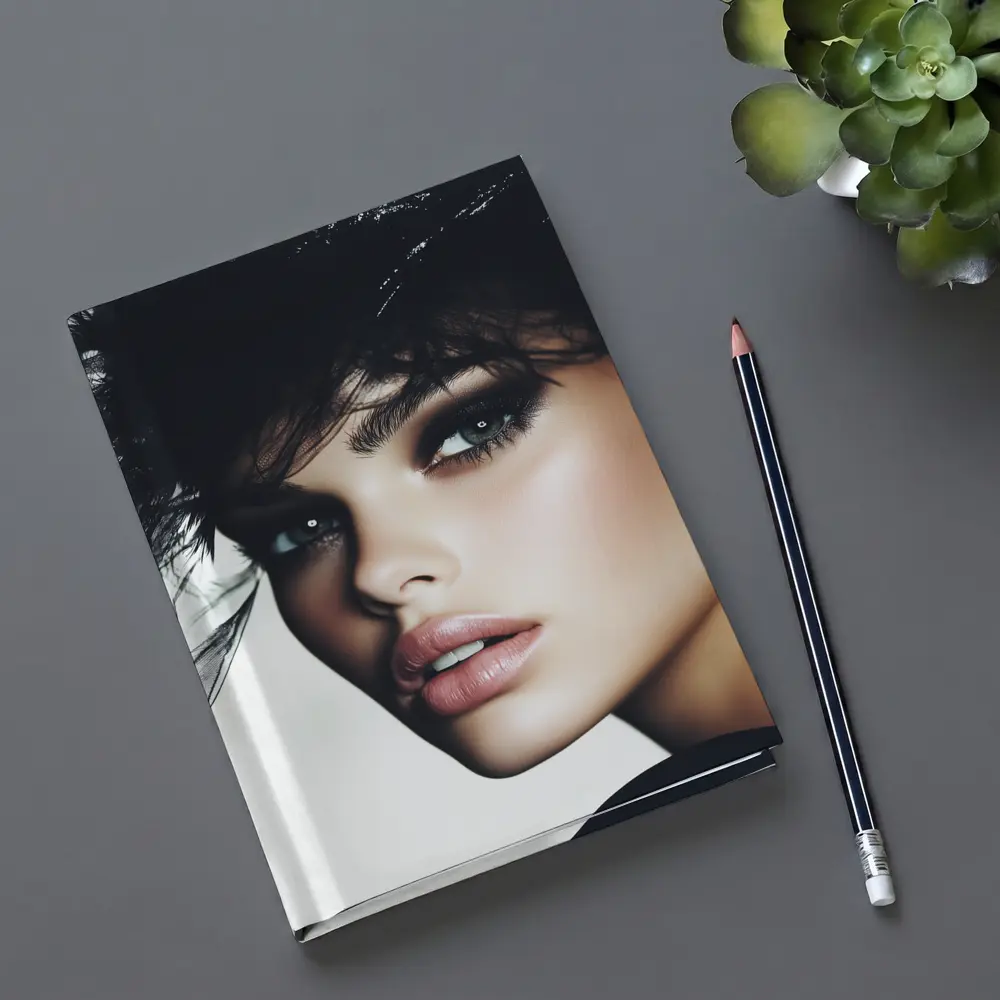 Glamour Fashion Portrait Woman Dark Feathers – Notebooks