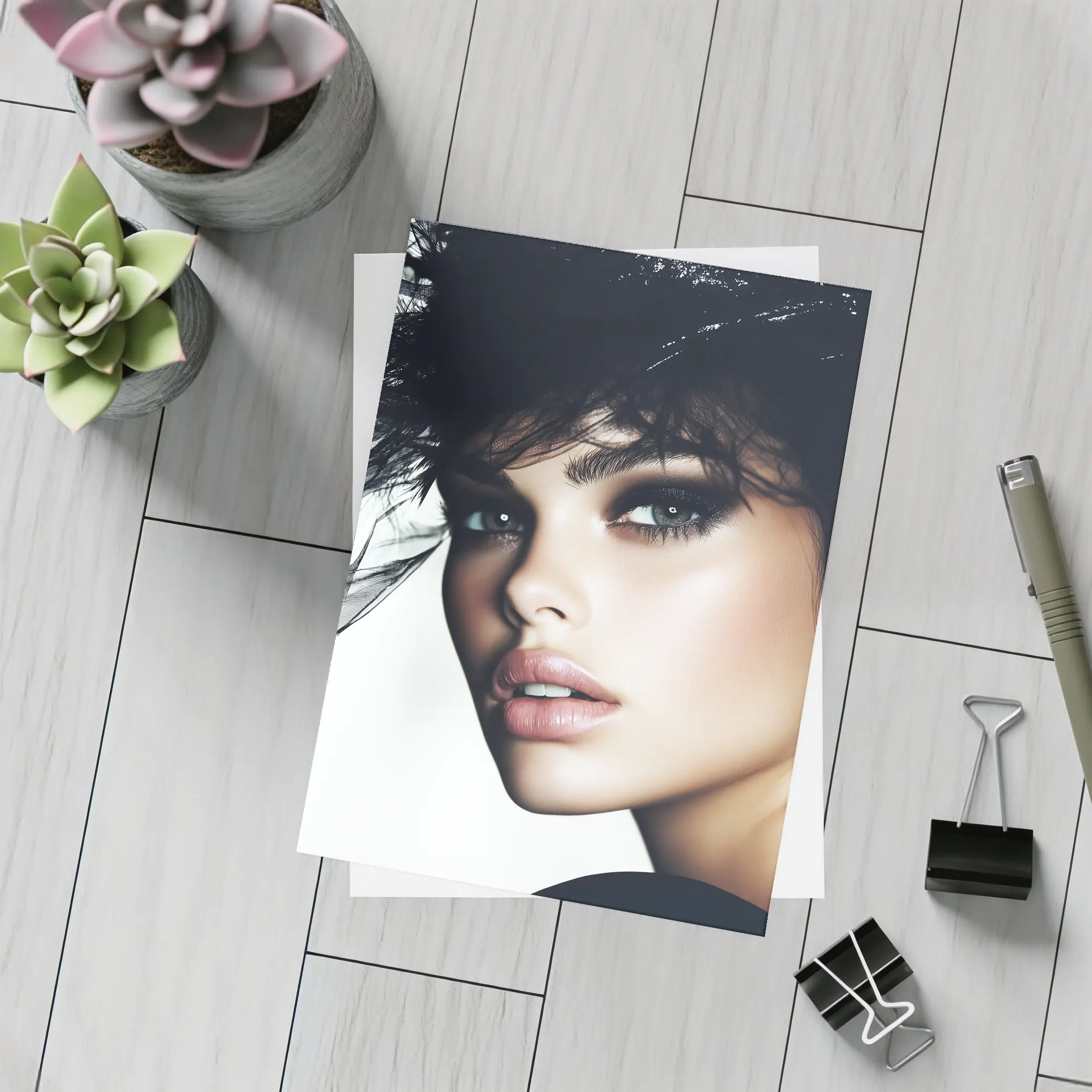 Glamour Fashion Portrait Woman Dark Feathers – Postcards