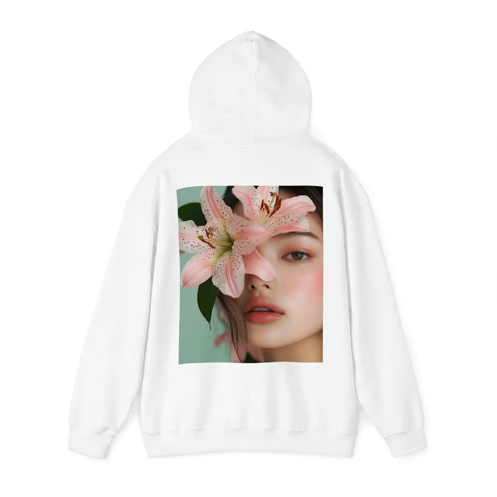 Asian Woman Portrait Pink Lily Flower – Hoodies
