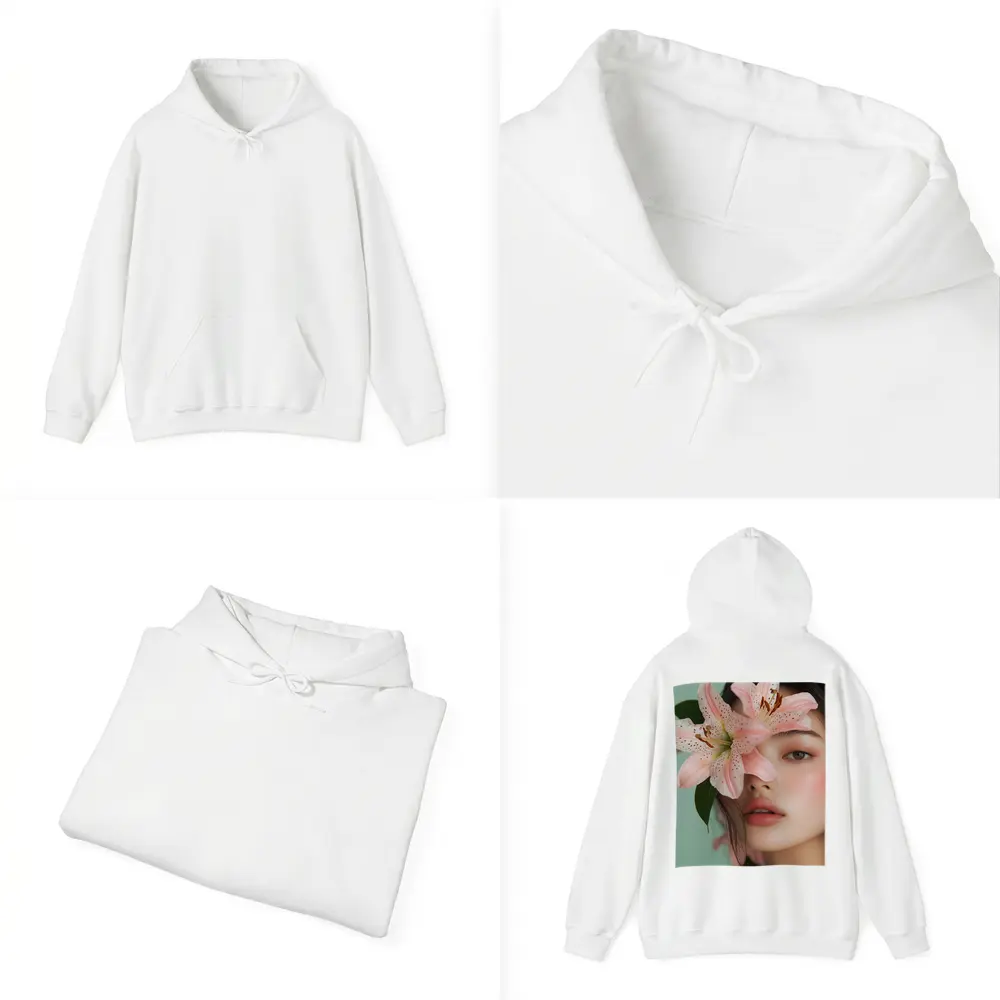 Asian Woman Portrait Pink Lily Flower – Hoodies