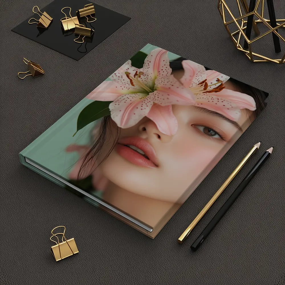 Asian Woman Portrait Pink Lily Flower – Notebooks