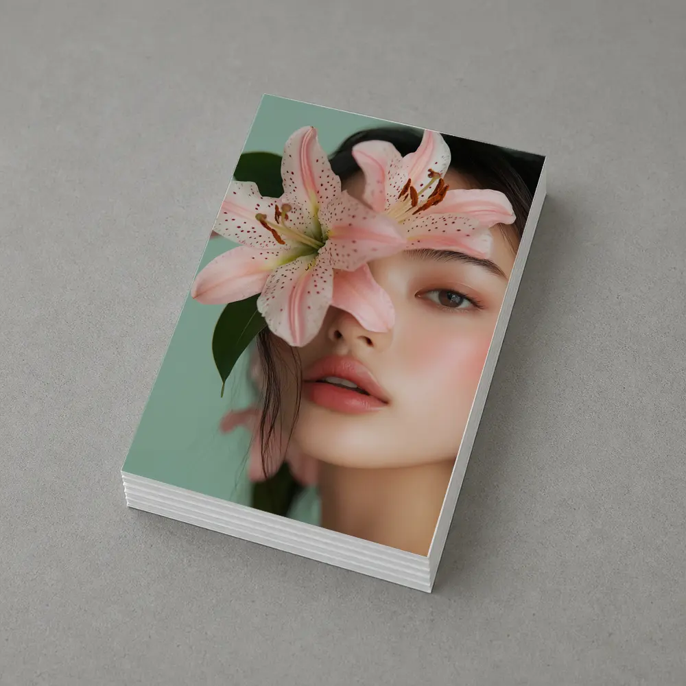 Asian Woman Portrait Pink Lily Flower – Postcards