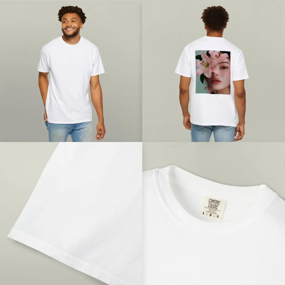 Asian Woman Portrait Pink Lily Flower – T-Shirts
