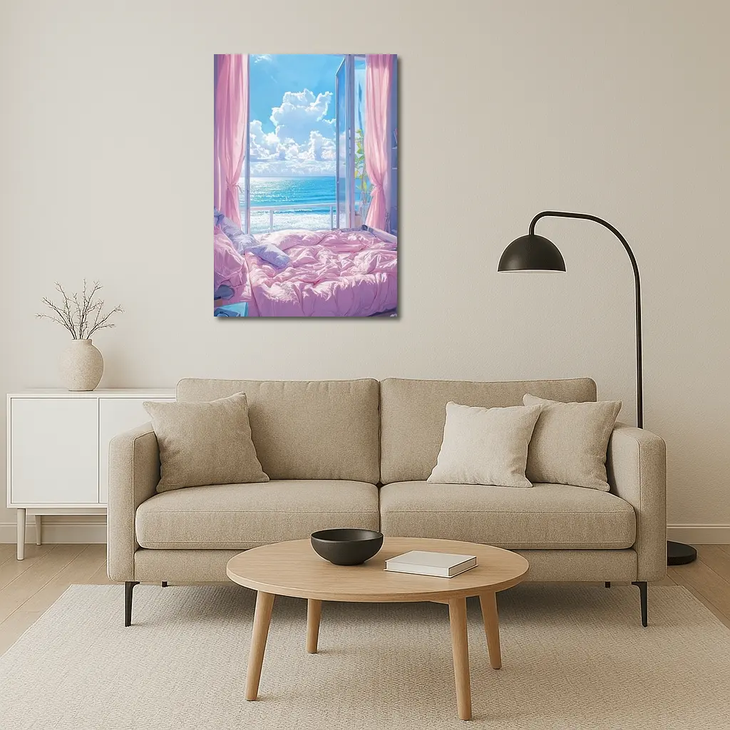 Anime Bedroom Ocean View Pink Aesthetic – Wall Art