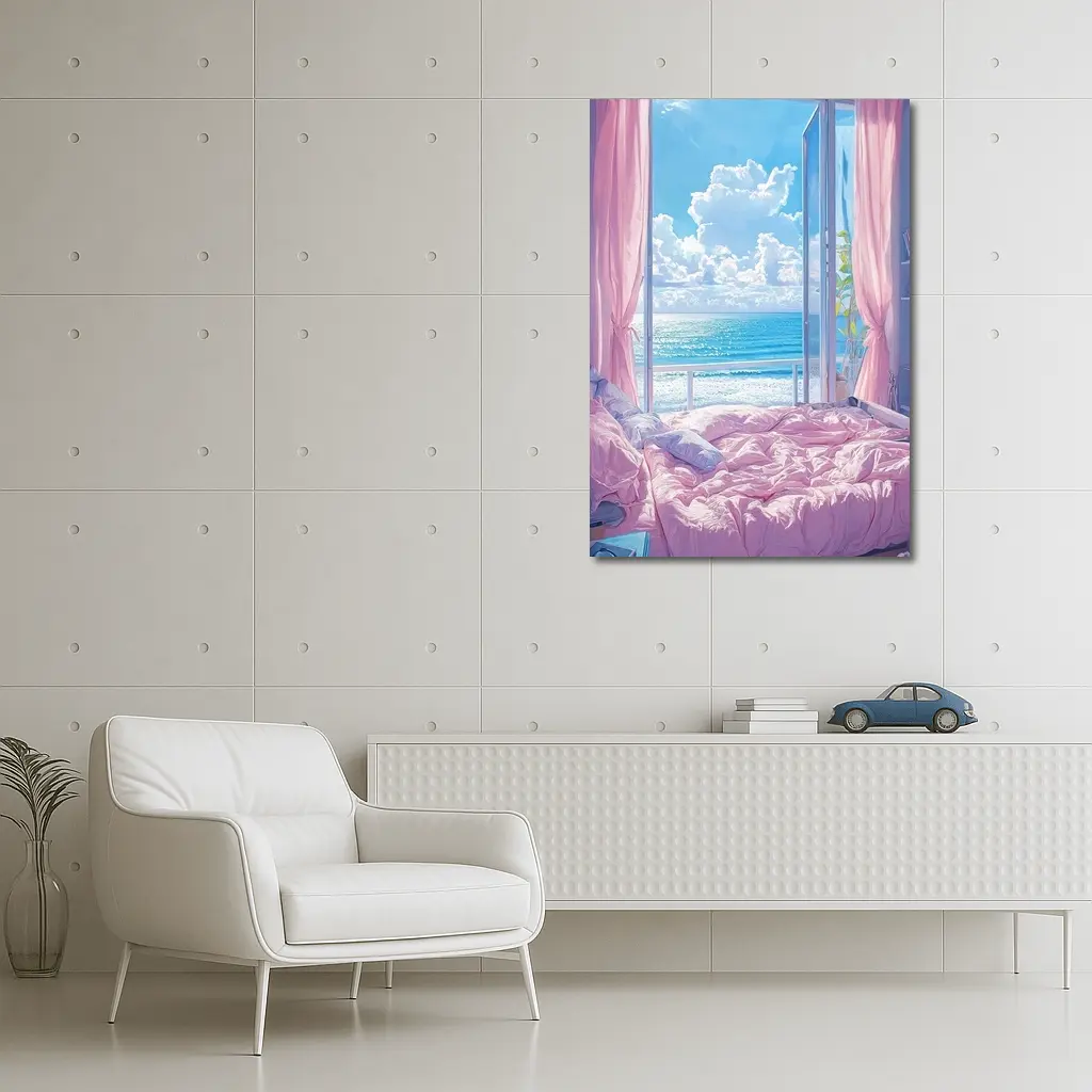Anime Bedroom Ocean View Pink Aesthetic – Wall Art