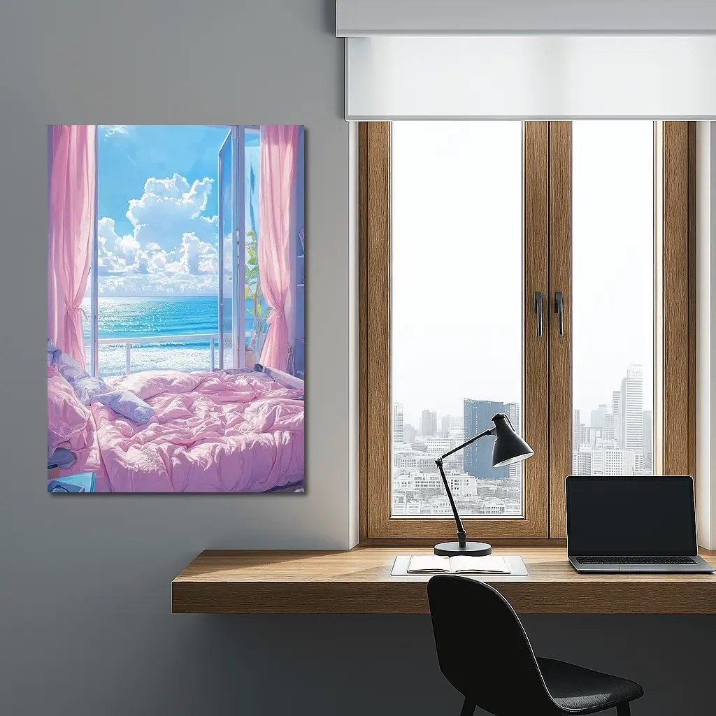 Anime Bedroom Ocean View Pink Aesthetic – Wall Art