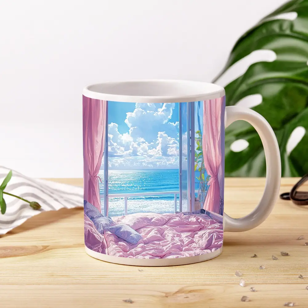Anime Bedroom Ocean View Pink Aesthetic – Mugs