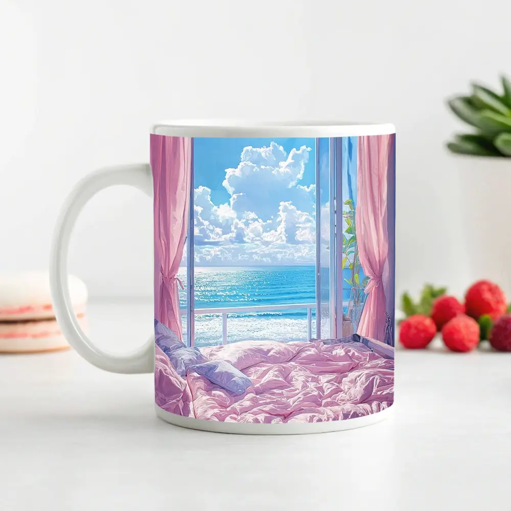 Anime Bedroom Ocean View Pink Aesthetic – Mugs