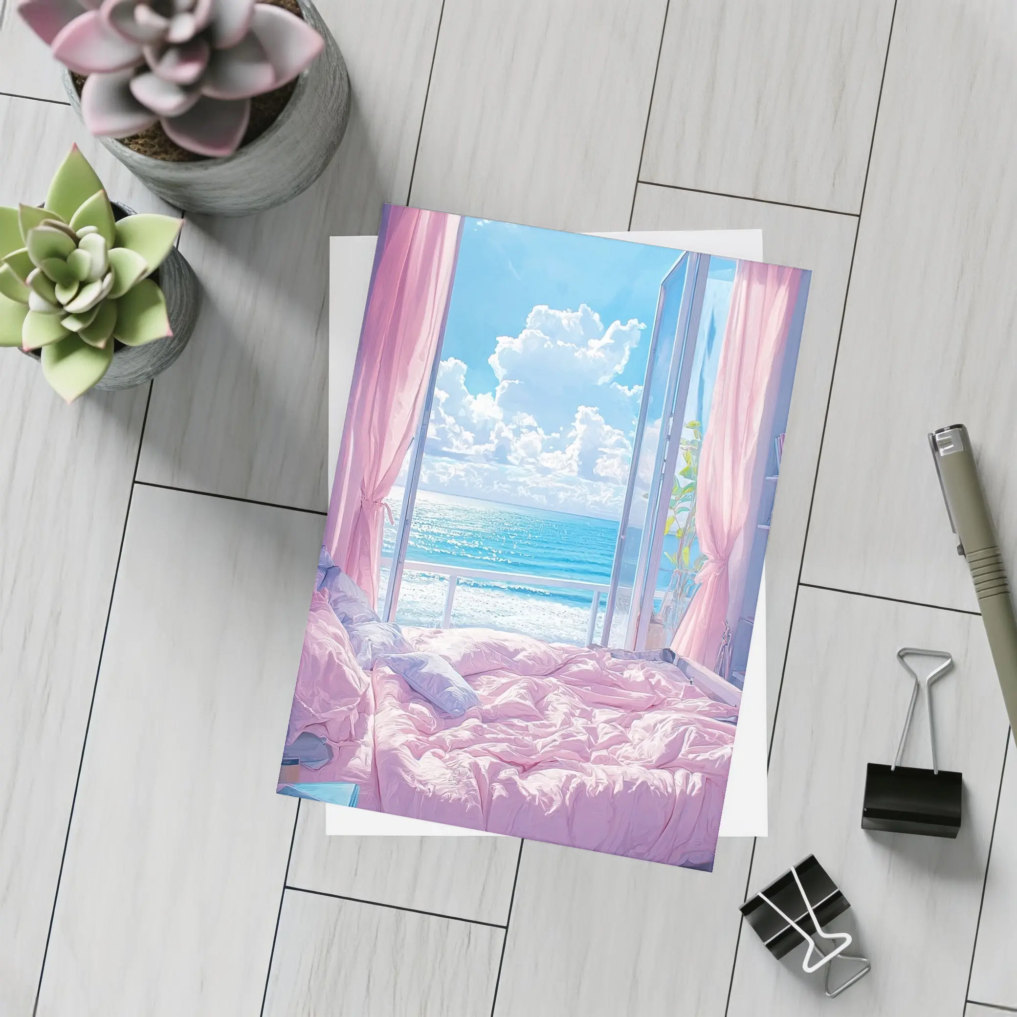 Anime Bedroom Ocean View Pink Aesthetic – Postcards