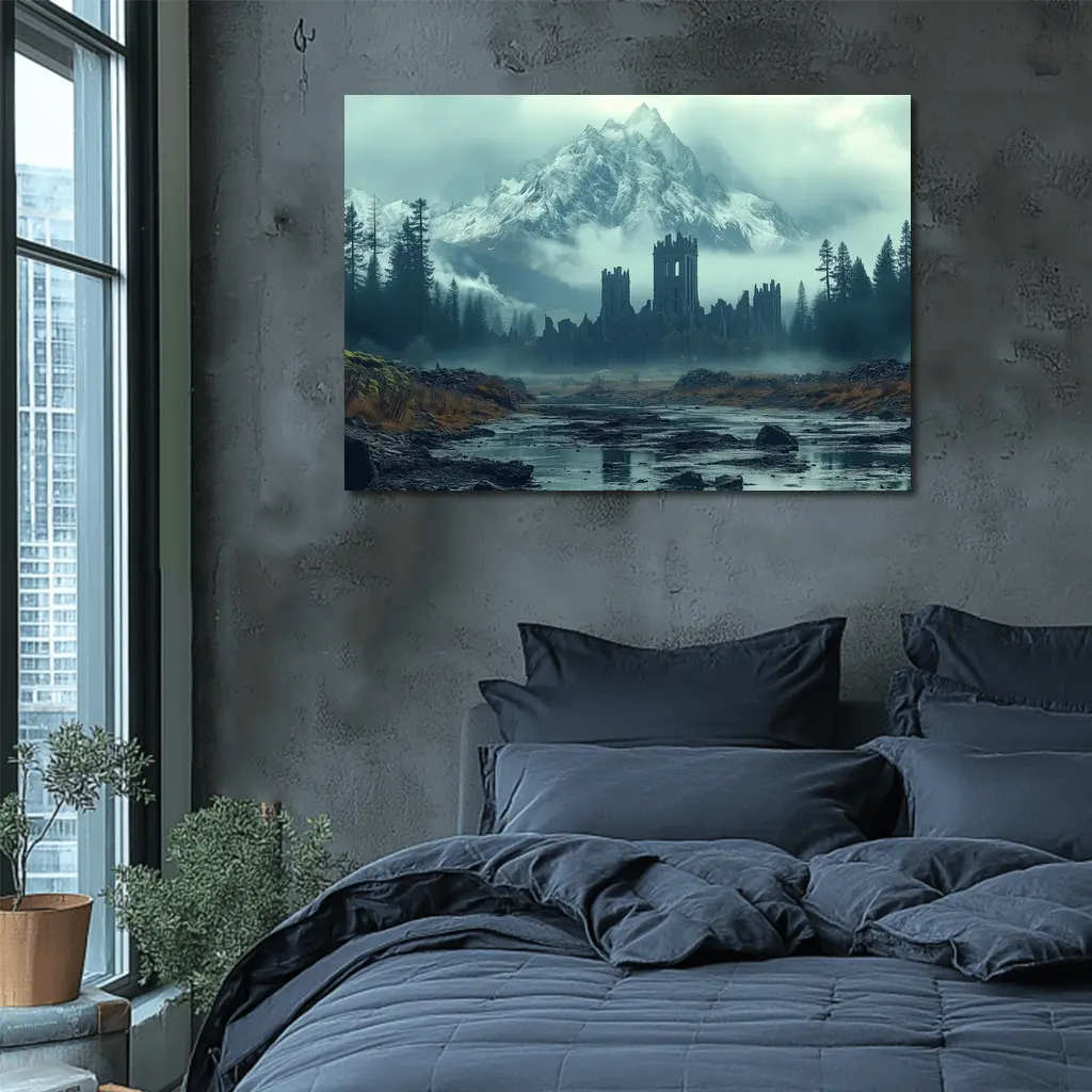 Dark Castle Ruins Misty Mountain Forest – Wall Art