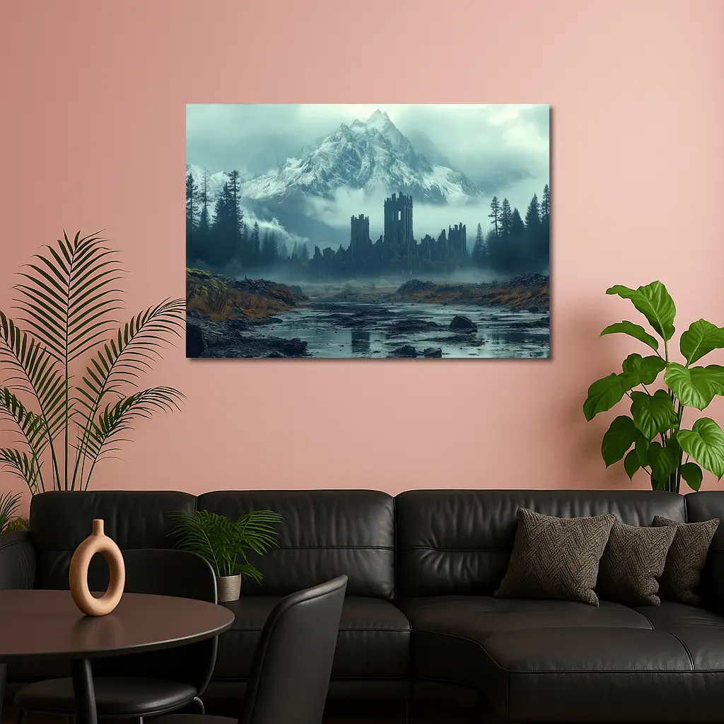 Dark Castle Ruins Misty Mountain Forest – Wall Art