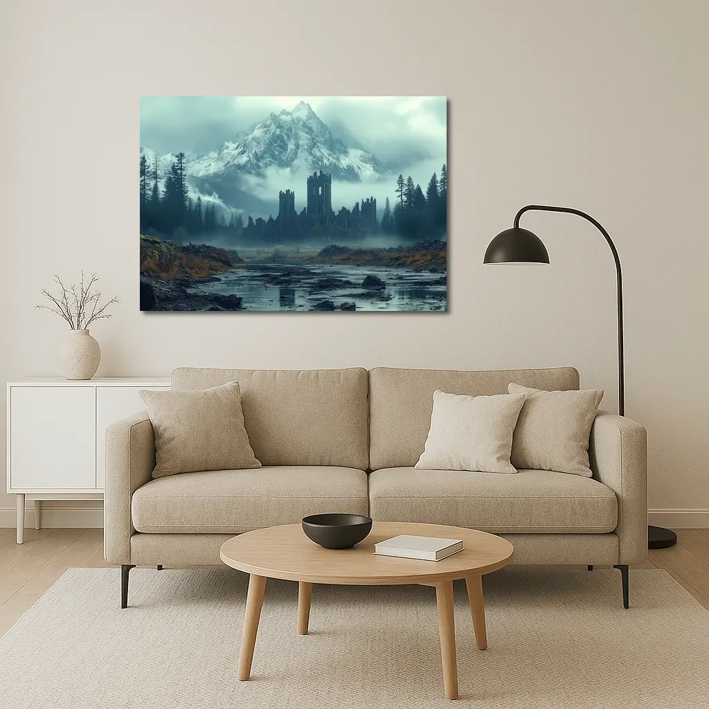 Dark Castle Ruins Misty Mountain Forest – Wall Art