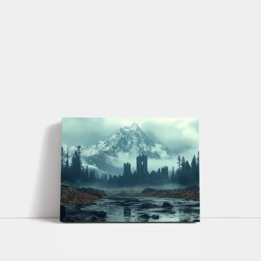 Dark Castle Ruins Misty Mountain Forest – Wall Art