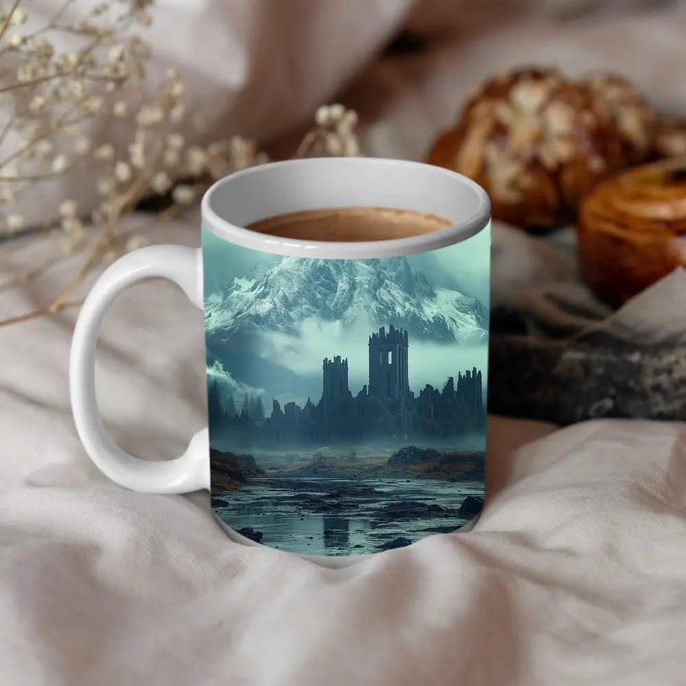 Dark Castle Ruins Misty Mountain Forest – Mugs
