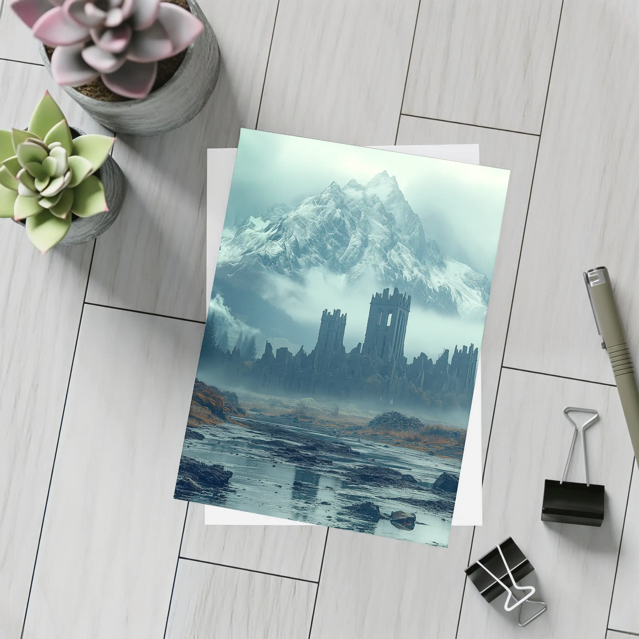 Dark Castle Ruins Misty Mountain Forest – Postcards