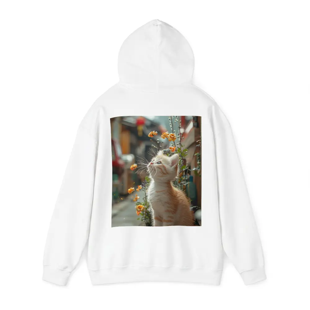 Ginger Kitten Sitting By Street Flowers – Hoodies