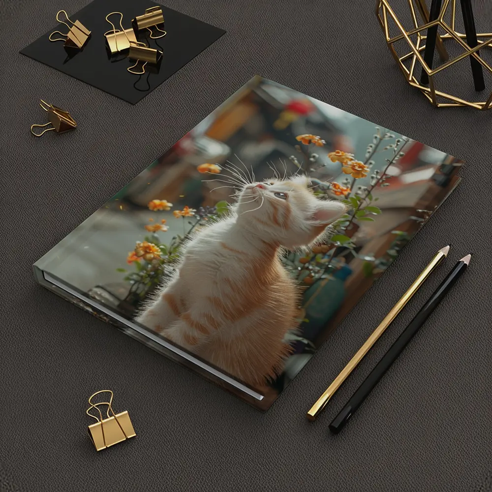 Ginger Kitten Sitting By Street Flowers – Notebooks