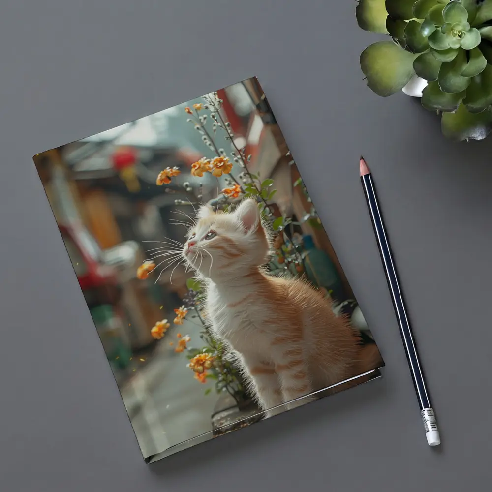 Ginger Kitten Sitting By Street Flowers – Notebooks