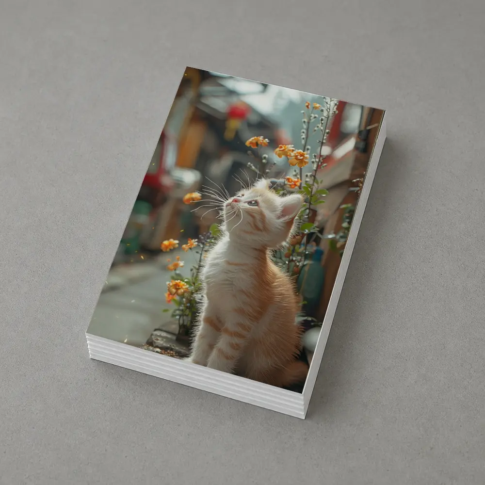 Ginger Kitten Sitting By Street Flowers – Postcards