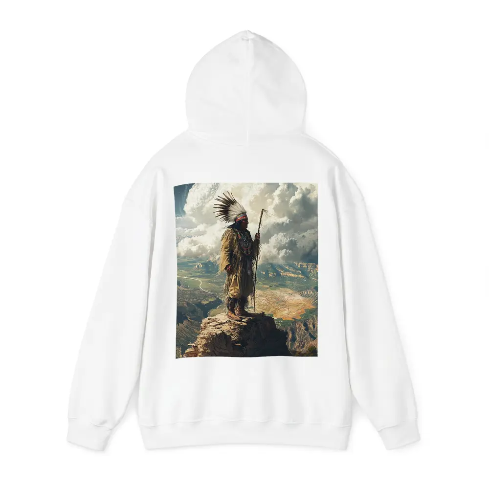 Native American Chief Standing On Rocky Cliff – Hoodies