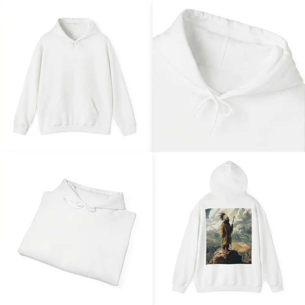Native American Chief Standing On Rocky Cliff – Hoodies