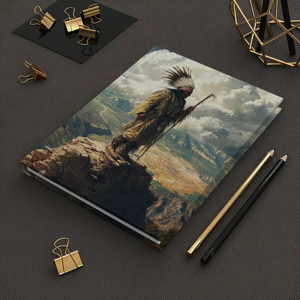 Native American Chief Standing On Rocky Cliff – Notebooks