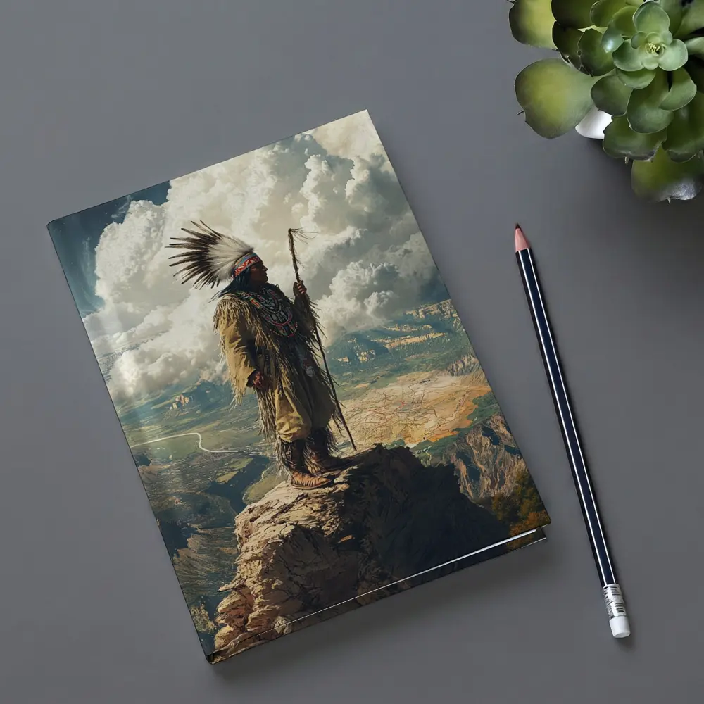 Native American Chief Standing On Rocky Cliff – Notebooks