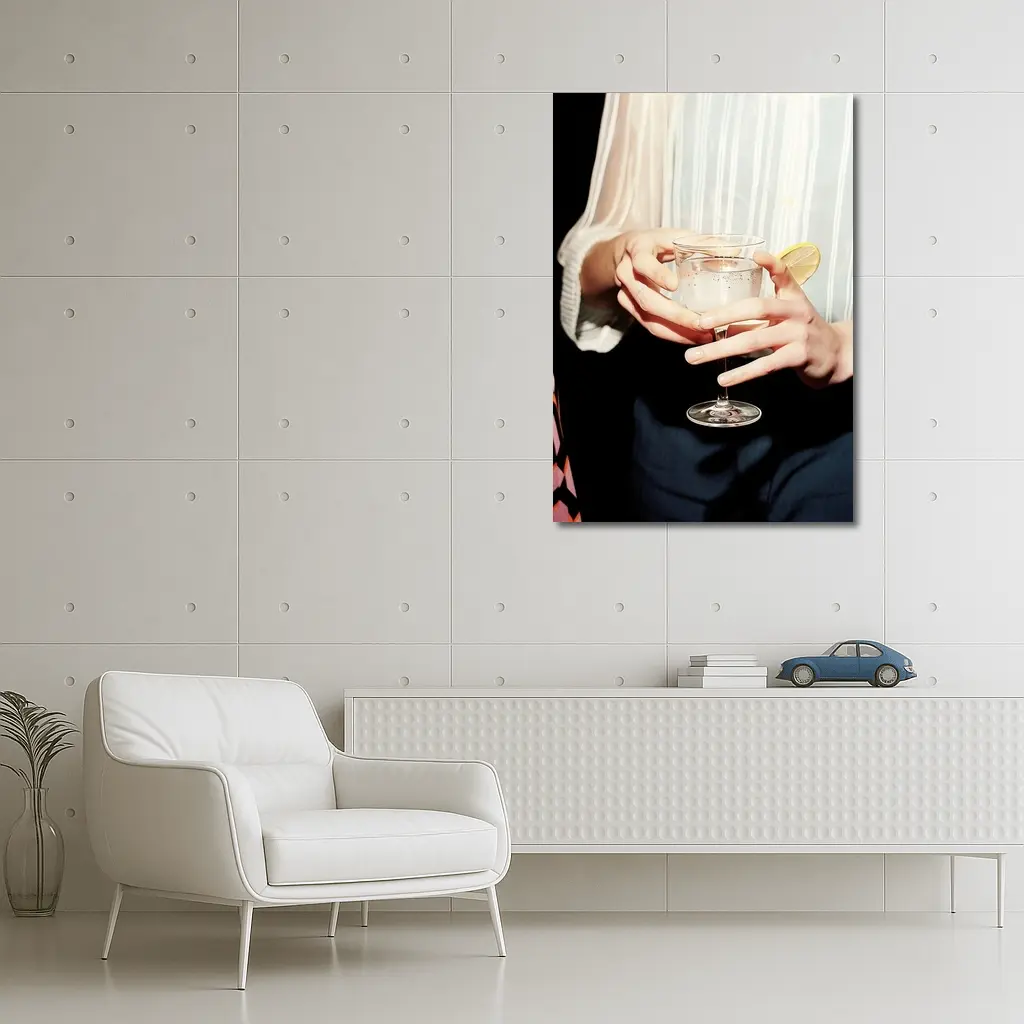 Hands Holding Cocktail Glass With Lemon – Wall Art