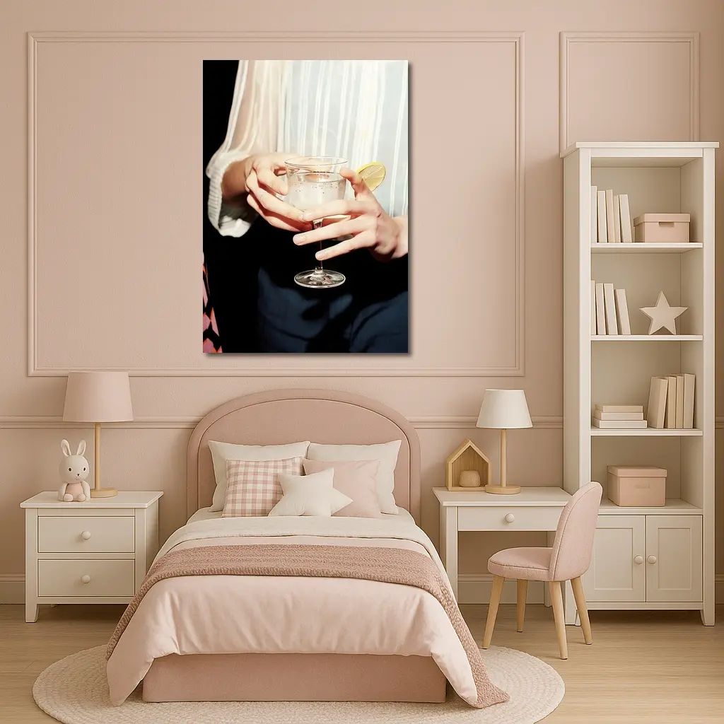 Hands Holding Cocktail Glass With Lemon – Wall Art