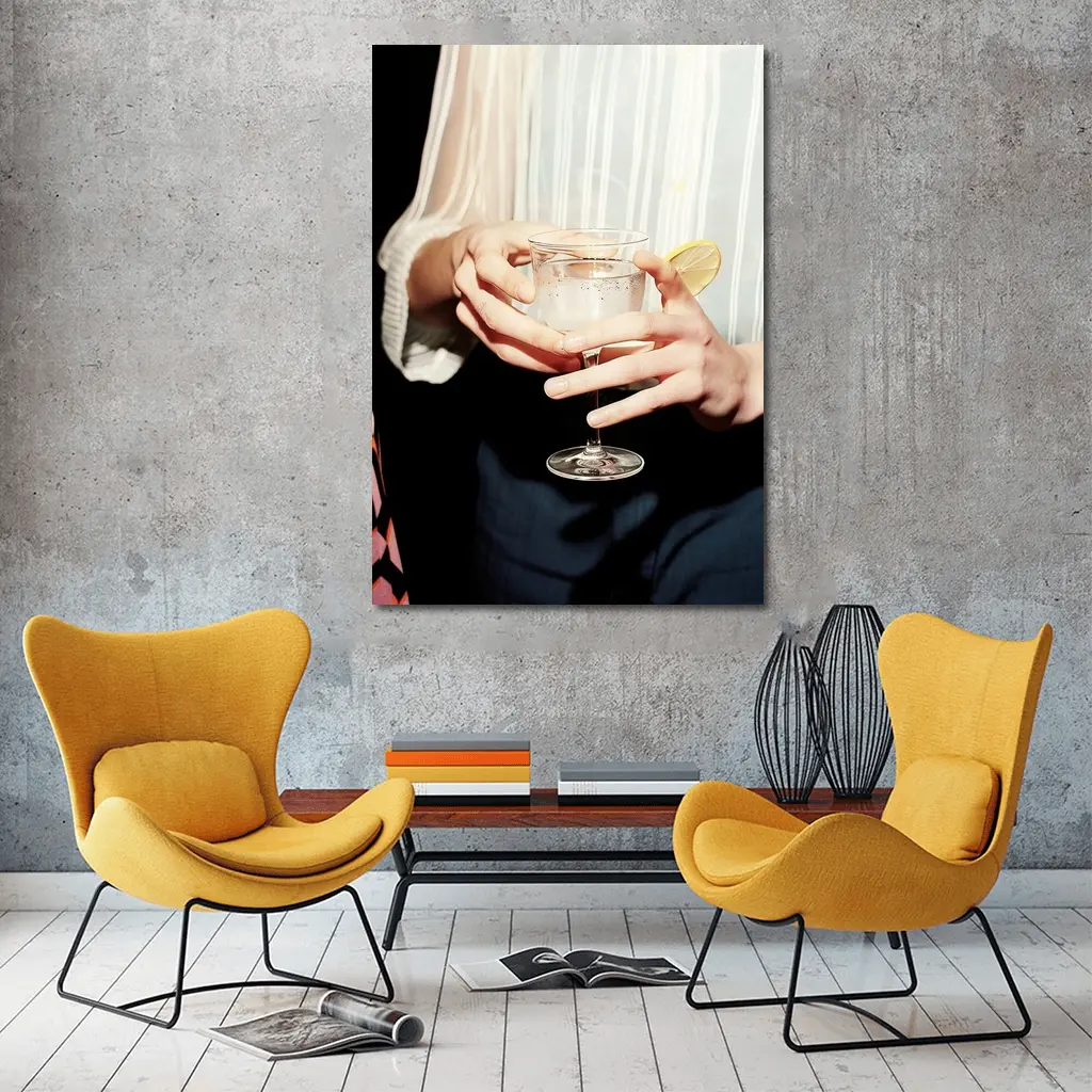 Hands Holding Cocktail Glass With Lemon – Wall Art