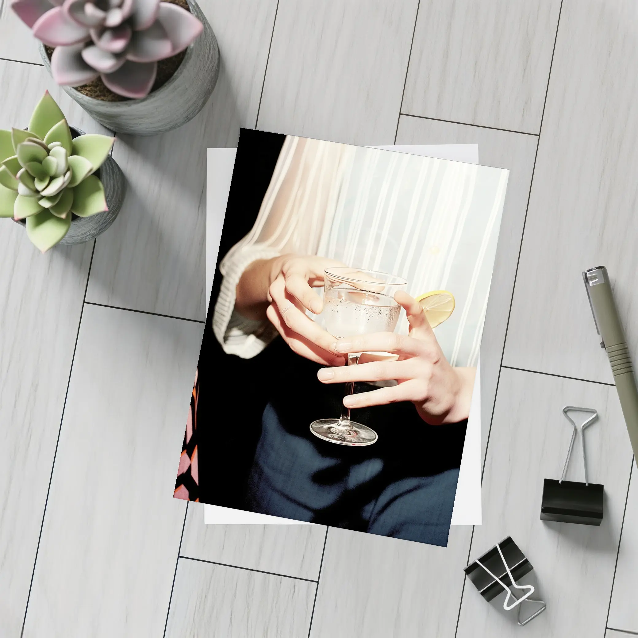 Hands Holding Cocktail Glass With Lemon – Postcards