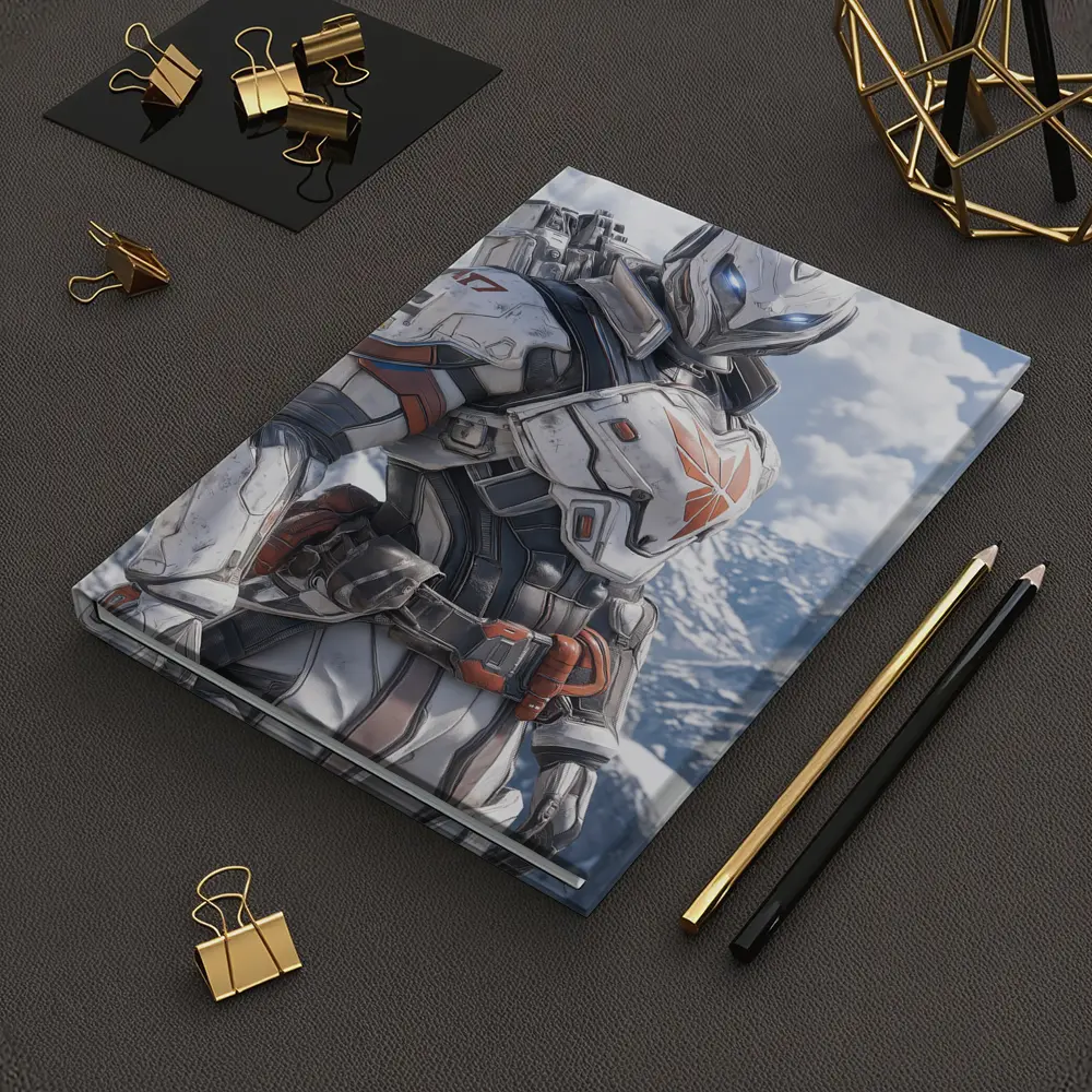 Futuristic Armored Warrior Snowy Mountain Background – Notebooks
