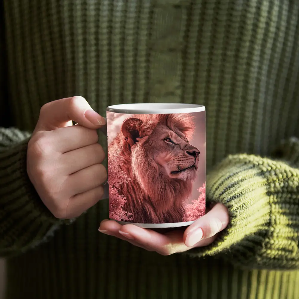 Pink Lion Portrait Dreamy Cloud Sky – Mugs